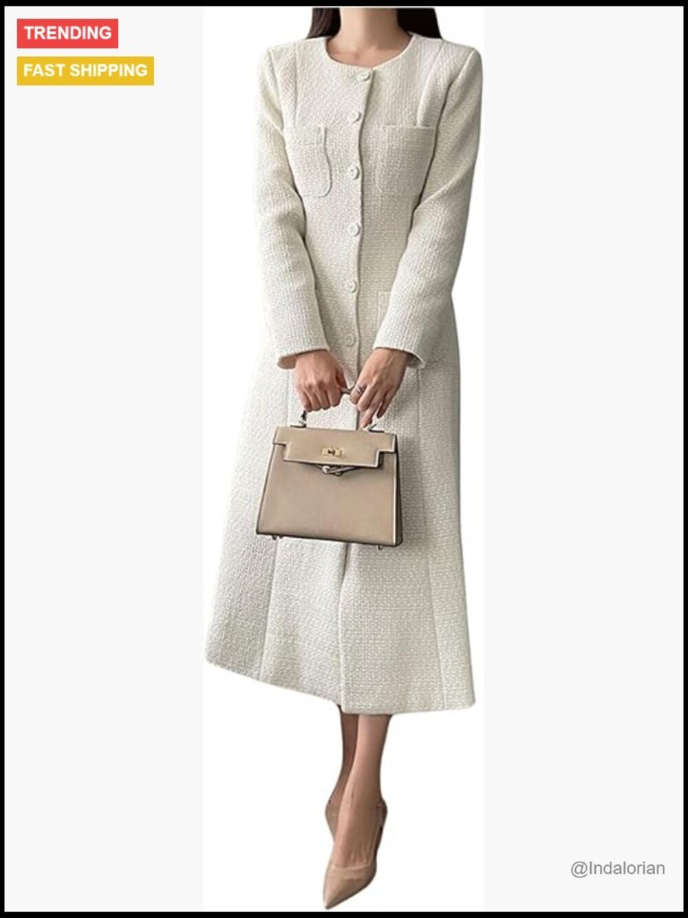 Elegant Tweed Blazer Dress Long Sleeve Button Down A-Line Work Cocktail